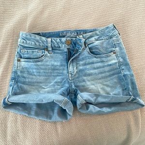 Light wash jeans shorts from American Eagle super super stretch edition
